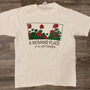 ‘92 VTG Woman’s Garden T-Shirt M Measurement USA Made Single Stitch white